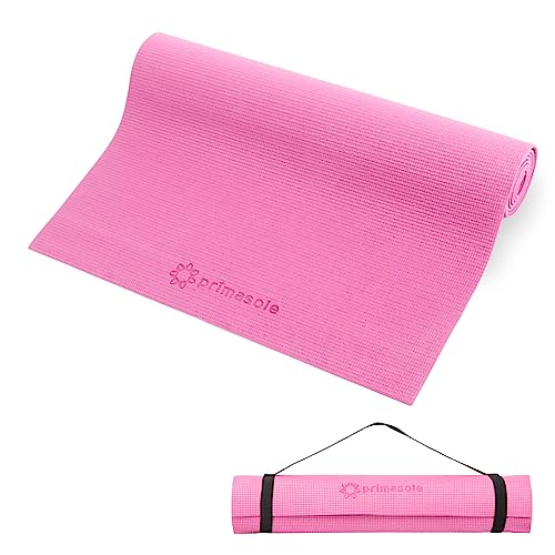Primasole Yoga Mat with Carry Strap for Yoga Pilates Fitness and Floor Workout at Home and Gym Non-slip 9 colors - color: Azalea Pink, size: 1/4 inch