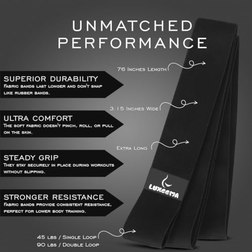 Premium 76" Extra Long Resistance Band for Working Out, 3" Wide Non-Slip Fabric Exercise Band for Stretching, Yoga, Strength Training & Physical Therapy (Black)