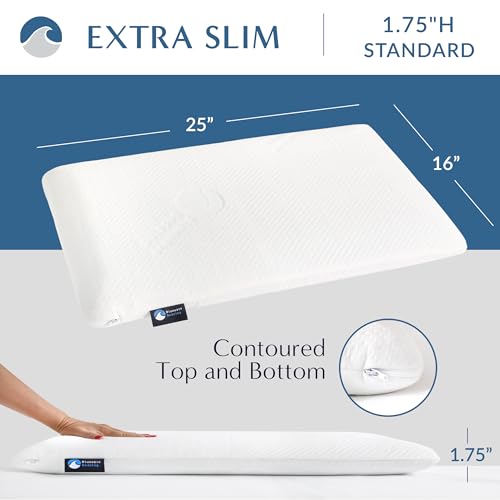 Bluewave Bedding Extra Slim Gel Memory Foam Pillow for Stomach and Back Sleepers - Thin, Flat, and Low Profile Design for Deeper Sleep (1.75-Inches Height, Standard Size) - size: 1.75"H (Standard), style: Gel Memory Foam