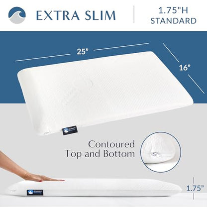 Bluewave Bedding Extra Slim Gel Memory Foam Pillow for Stomach and Back Sleepers - Thin, Flat, and Low Profile Design for Deeper Sleep (1.75-Inches Height, Standard Size) - size: 1.75"H (Standard), style: Gel Memory Foam