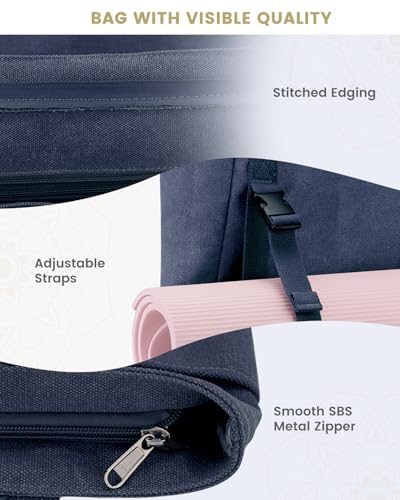 Gonex Yoga Mat Bag For Women Canvas Tote Pilates Gym Bag With Mat Carrier - color: Blue, size: Large(17.7×6.1×15.3inch)