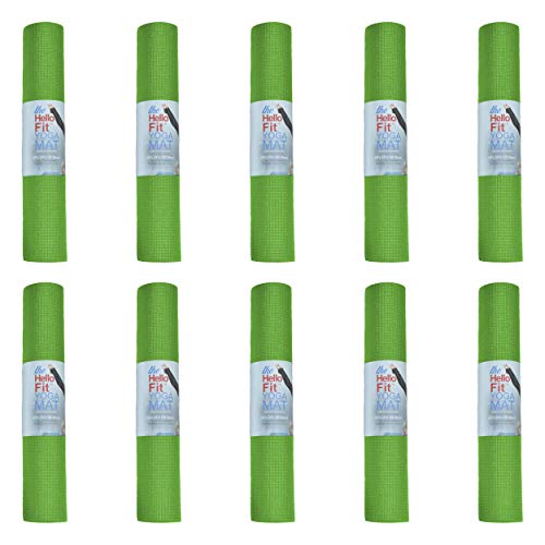 Bulk Yoga Mats, 10 Pack, 4mm Thick, 68x24in | Bulk Non Slip Exercise Mats for Workout, Stretching, Fitness - Wholesale Non Toxic Gym Mats for Home, Schools and Studios - color: Green