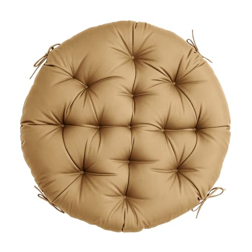 47" Round Tufted Floor Cushion, Thick Meditation Papasan with Ties | Filled with thick foam and ties. Soft padded surface keep long-sitting comfort, widely suited for indoor&outdoor seating. - color: Light Brown