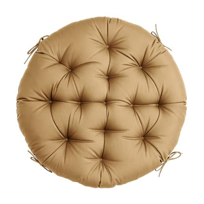 47" Round Tufted Floor Cushion, Thick Meditation Papasan with Ties - color: Light Brown