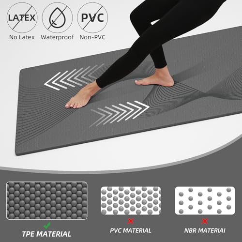 ILILI Exercise Mat 72''x25''×0.3''(8MM) | Compact Eco Friendly TPE Yoga Mat for Pilates & Fitness, Tear Resistant with Carry Strap for Home Gym Studio Stretching - color: grey