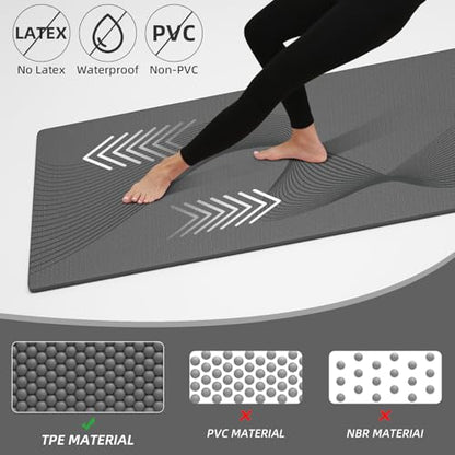 ILILI Exercise Mat 72''x25''×0.3''(8MM) | Compact Eco Friendly TPE Yoga Mat for Pilates & Fitness, Tear Resistant with Carry Strap for Home Gym Studio Stretching - color: grey