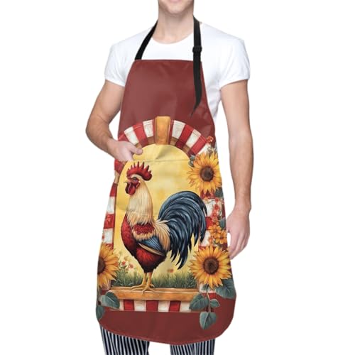 Giwawa Unisex Adult Apron Waterproof Stain Resistant Kitchen Cooking Apron with 2 Pockets for BBQ Grill Painting - color: Chicken