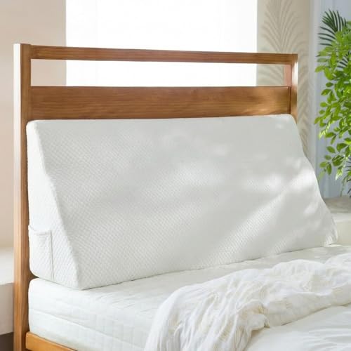Headboard Wedge Pillow High-Resilience Daybed Pillow Foam Cushion | Ergonomic Incline for Back, Neck & Shoulder Support, with Washable Anti-Pilling Cover, White 53.94"x11.8"x19.68" Full - color: White(high), size: Full