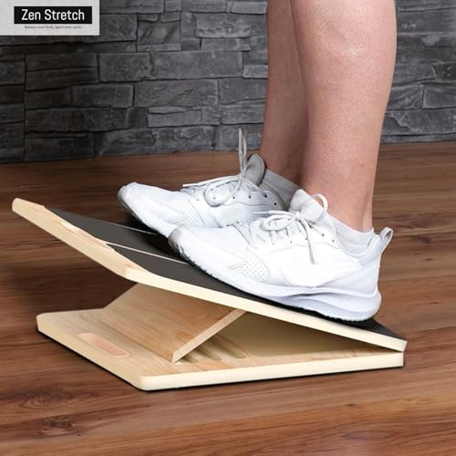 Wooden Slant Board for Calf Stretching & Squats, Adjustable Incline Board for Physical Therapy - Squat Wedge Block Alternative - Portable & Lightweight - Equipped with Anti-Slip Replacement Pads