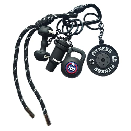 Fitness Keychain Barbell Dumbbell Keychain Bag Purse Charms Gym Lovers Fitness Enthusiast Gift Bag backpack Charms - color: Black-a