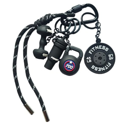Fitness Keychain Barbell Dumbbell Keychain Bag Purse Charms Gym Lovers Fitness Enthusiast Gift Bag backpack Charms - color: Black-a