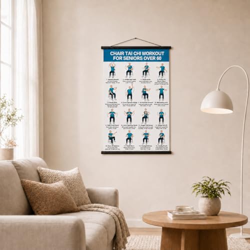 Tai Chi Chair Workout Chart, Chair Tai Chi for Seniors Poster, 16 x 24 Inch | Seated Tai Chi Exercise Chart: 16 Guided Chair Exercises with Breathing and Flow for Balance, and Flexibility, Roll-Up Design