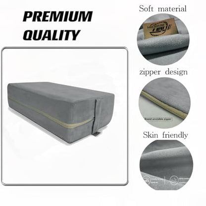 NGT new guide steps Yoga Bolster Pillow for Meditation and Support - 20"*12"*6" Rectangular Yoga Cushion Foam Wedges Washable Suede Pillowcase for Men and Women with Carry Handles. (Grey)