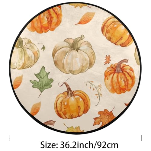 Autumn Pumpkin Leaves Round Area Rug 3Ft Thanksgiving Harvest Circle Carpet - color: Pumpkin Leaves, size: 3 ft