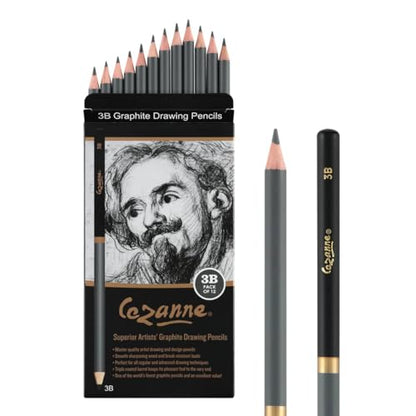 Cezanne Graphite Drawing Pencils Set - 3B, Set of 12 Break-Resistant Graphite Lead, Easy-to-Sharpen Sketch Pencils, Master Artist Quality Graphite Pencils for Technical and Artistic Drawing - color: 3B, size: Set of 12