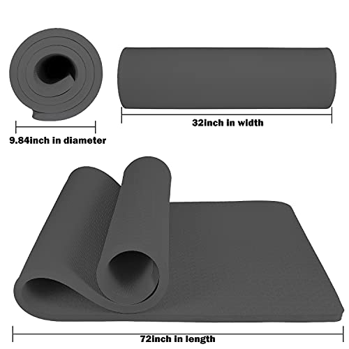 Hatha Yoga 4/5 inch TPE Yoga Mat Fitness & Exercise Mats Large Size 72"L x 32"W Non-Slip Anti-Tear For Women Men - color: Black