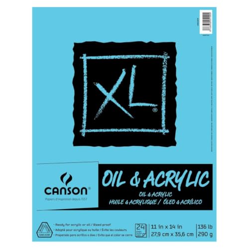 Canson XL Series Oil & Acrylic Paper Pad, 11" x 14", 24 Sheets/Pad, 12 Pads | Canvas-Like Feel, 136 lb. (290gsm), Tape Bound, Acid Free and Bleed Proof, 288 Sheets Total - size: 11" x 14" (Pack of 12)