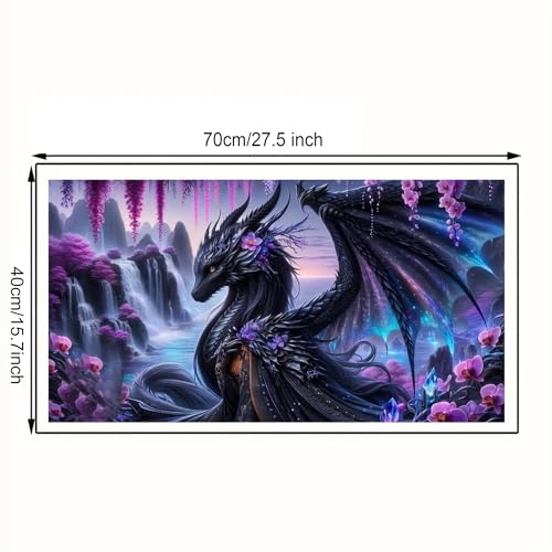 KUFWKEY Black Dragon Mosaic Diamond Paintings,5D DIY Diamond Painting for Adults,Fantasy Animal Diamond Art Kits,Landscape Waterfall Art for Home Decor,Large Size 27.5x15.7inch - color: dragon waterfall
