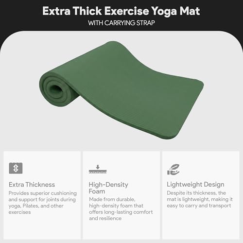 BalanceFrom Yoga Mat, 1-Inch Extra Thick High Density Exercise Mat, Anti-Tear Exercise Yoga Mat with Carrying Strap, Suitable for Various Yoga Exercises, Multiple Colors - color: Green Jasper