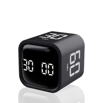 Digital Cube Pomodoro Timer Desk Rechargeable Productivity Timer 5/10/30/60min & Custom Countdown, Vibration & Adjustable Sound Alarm,for Task Work Kitchen ADHD Kids Studying (Black) - color: Black