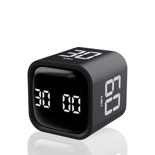 Digital Cube Pomodoro Timer Desk Rechargeable Productivity Timer 5/10/30/60min & Custom Countdown, Vibration & Adjustable Sound Alarm,for Task Work Kitchen ADHD Kids Studying (Black) - color: Black
