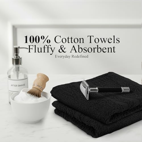 24 Pack Black Hand Towels 100% Cotton Spa Towels 16x27 inches Highly Absorbable Facial, Gym, Hair and Face Towels in Bulk - color: Black, size: HAND TOWEL PACK OF 24 16X27