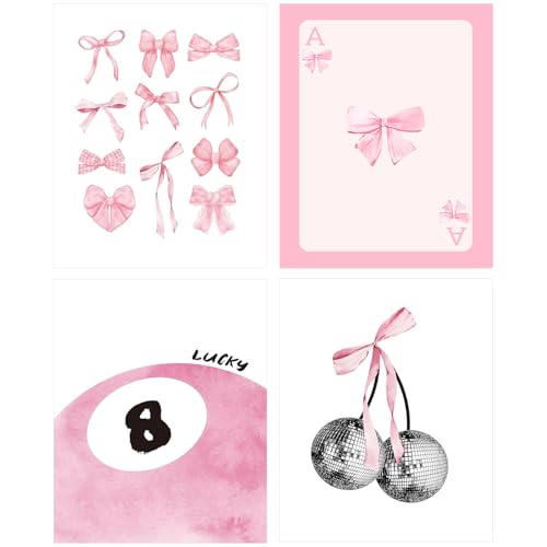 Yeaqee 4 Pcs Pink Bow Diamond Art Kits for Adult DIY Coquette Gem Painting Kit DIY Jewel Diamond Art for Beginners Cute Pink Ribbon Disco 8 Ball Room Decor 5d Craft Wall Decor for Home 10 x 11.8'' - style: Coquette