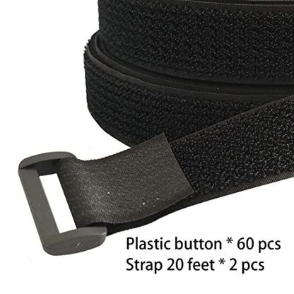 40ft Hook and Loop Straps with 60 Buckles, Adjustable Reusable Cable Straps, Arbitrarily Cut Fixing Nylon Cinch Strap