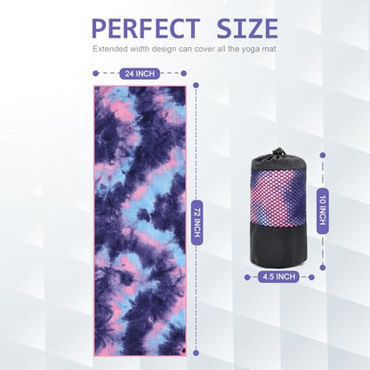 Eunzel Hot Yoga Towel - Microfiber Non Slip Yoga Mat Towel with Grip Dot Sweat Absorbent Towel for Hot Yoga, Pilates and Fitness 72" x 24", Purple & Blue/Pink - color: Purple & Blue/ Pink