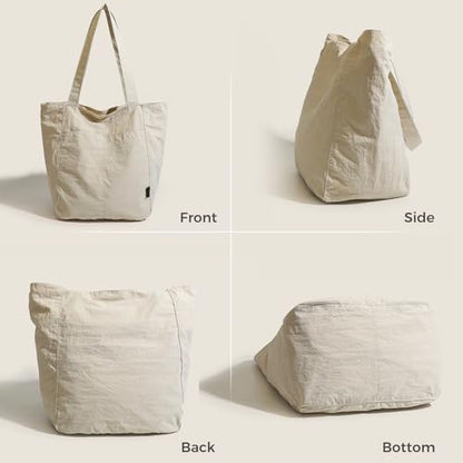 Barsine Tote Bag for Women Unisex Lightweight Nylon Totes Purses and Handbags Large Casual Shoulder Hobo for Travel Gym - color: White
