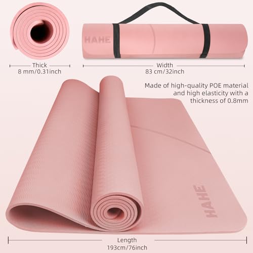 Large Yoga Mat Thick, 76"x32"x0.31"Wide POE Exercise Mat with Non-Slip Surface & Carry Strap, Anti-Tear Workout Mat for Yoga, Pilates, Fitness - color: Peach pink