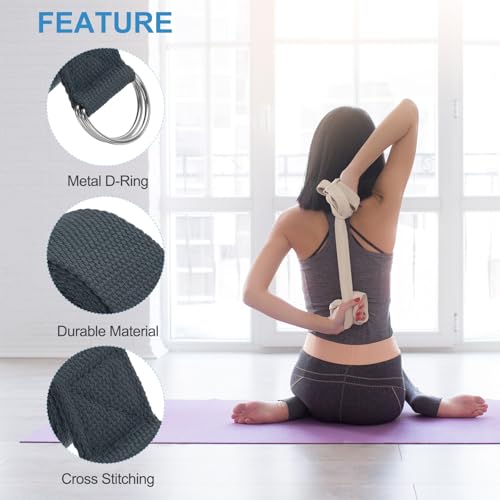 PATIKIL Yoga Strap for Stretching Cotton Yoga Belt with Adjustable Metal D-Ring Buckle Stretch Band for Fitness Pilates - color: Dark Grey
