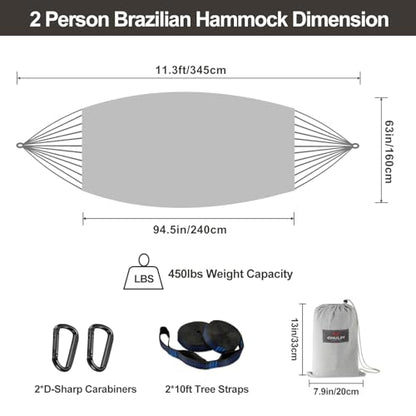 Brazilian Double Hammock with Tree Straps, Extra Large, 450 lbs Capacity - color: Light Grey, size: X-Large