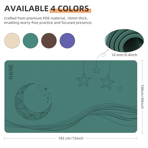 HAHE Extra Wide Yoga Mat, 72"x40"x0.4"Thick, Large Exercise Mats - color: Peacock Green