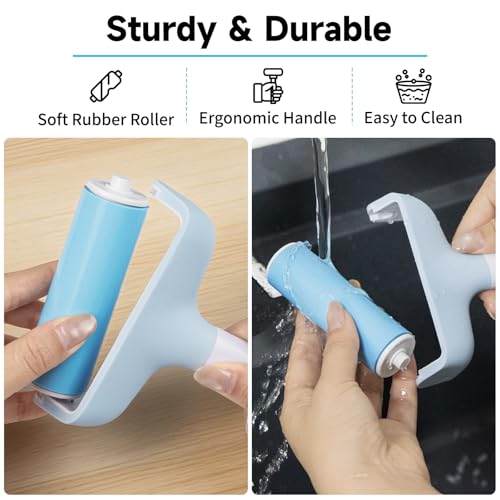 TECKWRAP Brayer Roller Set for Vinyl DIY Crafts & Relief Printing - 4 PCS | Printmaking Brayer, Pin Pen, Tweezers & Felt Squeegee for Iron-On Vinyl Stickers, Scrapbooking, Stamping, Card Making - color: Blue 4 set