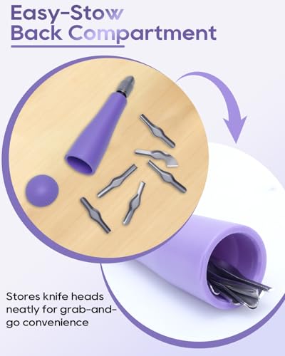 UCEC 5+1+1+6 Pack Linocut Wood Carving Tools Set Linoleum Experts & Beginners 6 Blades Universal Size Purple with 4‘’ Brayer Roller
