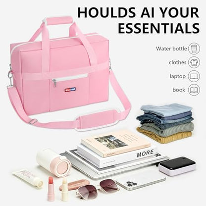 Gym Bag for Women Men, Water-Resistant Duffle Bag for Travel Sports, Lightweight Carry On Bag with Handles and Detachable Shoulder Strap - color: Pink