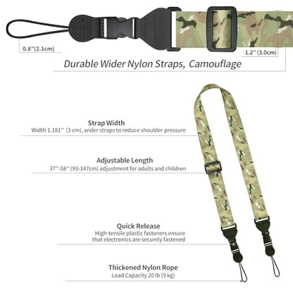 FIEIL Adjustable Shoulder Strap, Nylon Camera Strap, Comfortable Neck Strap for iPad, Cellphone Tablet, Camera, Laptop, Binocular, Luggage Bag (Camouflage Universal Lanyard) - color: Camouflage