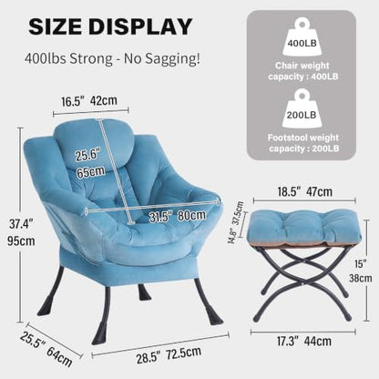 Tiita Lazy Chair with Ottoman, Comfy Reading Accent Chair, Light Blue - color: Light Blue