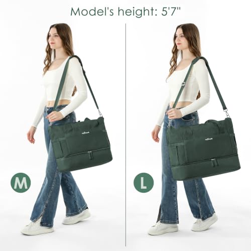 Gym Bag for Women, 45L Carry On Travel Duffel Bag with Shoes Compartment - color: Dark Green, size: Large