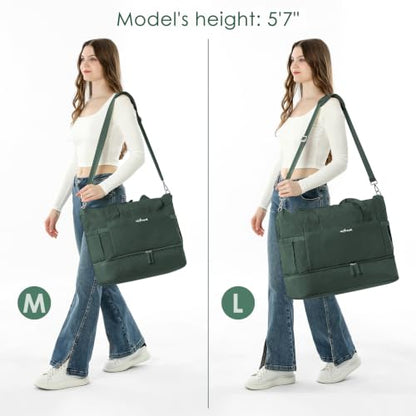 Gym Bag for Women, 45L Carry On Travel Duffel Bag with Shoes Compartment - color: Dark Green, size: Large
