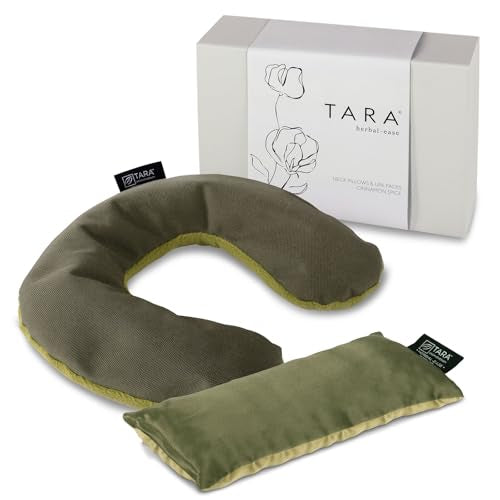 TARA Spa Therapy Herbal-Ease Aromatherapy Pillow Gift Set, Neck + Silk Eye Pillow, Green Olive - color: Green Olive