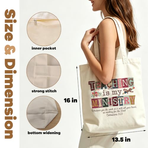 VICBOU Christian Canvas Tote Bag for Women Girls Birthday,Shoulder Bag with Pocket for Grocery Shopping Beach - color: Teaching