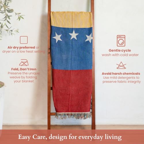 Venezuela 7 Stars Flag Woven Throw Blanket – Woven Not Printed – 50x70 Venezuelan Blanket for Couch, Bed or Wall – Made for Venezuelans Living Abroad - color: Venezuela