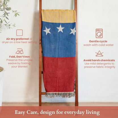 Venezuela 7 Stars Flag Woven Throw Blanket – Woven Not Printed – 50x70 Venezuelan Blanket for Couch, Bed or Wall – Made for Venezuelans Living Abroad - color: Venezuela