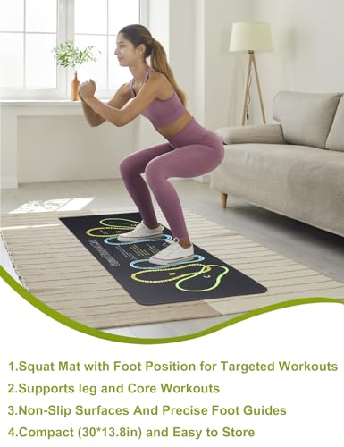 Squat Mat with Foot Position,Large Squat Target Pad 30'' X 13.8'',4mm Thickness Squat Mat Foot Positioning, Exercise Mat for Squats, Leg and Abdominal Workouts - color: Black