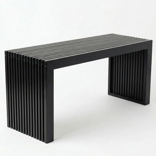 Bamboo Natural 36 inch Wooden Bench, Small Wood Benches for Entryway, Living & Dining Room, Kitchen, Bedroom, Bathroom, Hallway, Front Door, For Indoor & Outdoor Patio Use, Mid Century Modern Decor - color: Waterfall Black