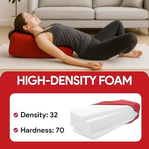 Rectangular Yoga Bolster Pillow for Meditation, Yoga & Back Support – Soft Meditation Cushion with Removable Hand Wash Cotton Cover & Carry Handle (Red) - color: Red