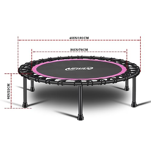 Newan 40"-48" Silent Mini Trampoline Fitness Trampoline Bungee Rebounder Jumping Cardio Trainer Workout for Adults-Max Limit 330lbs - color: A 40" Round Pink (NO Handle)