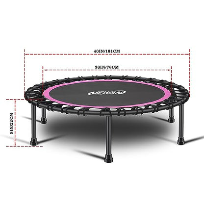Newan 40"-48" Silent Mini Trampoline Fitness Trampoline Bungee Rebounder Jumping Cardio Trainer Workout for Adults-Max Limit 330lbs - color: A 40" Round Pink (NO Handle)